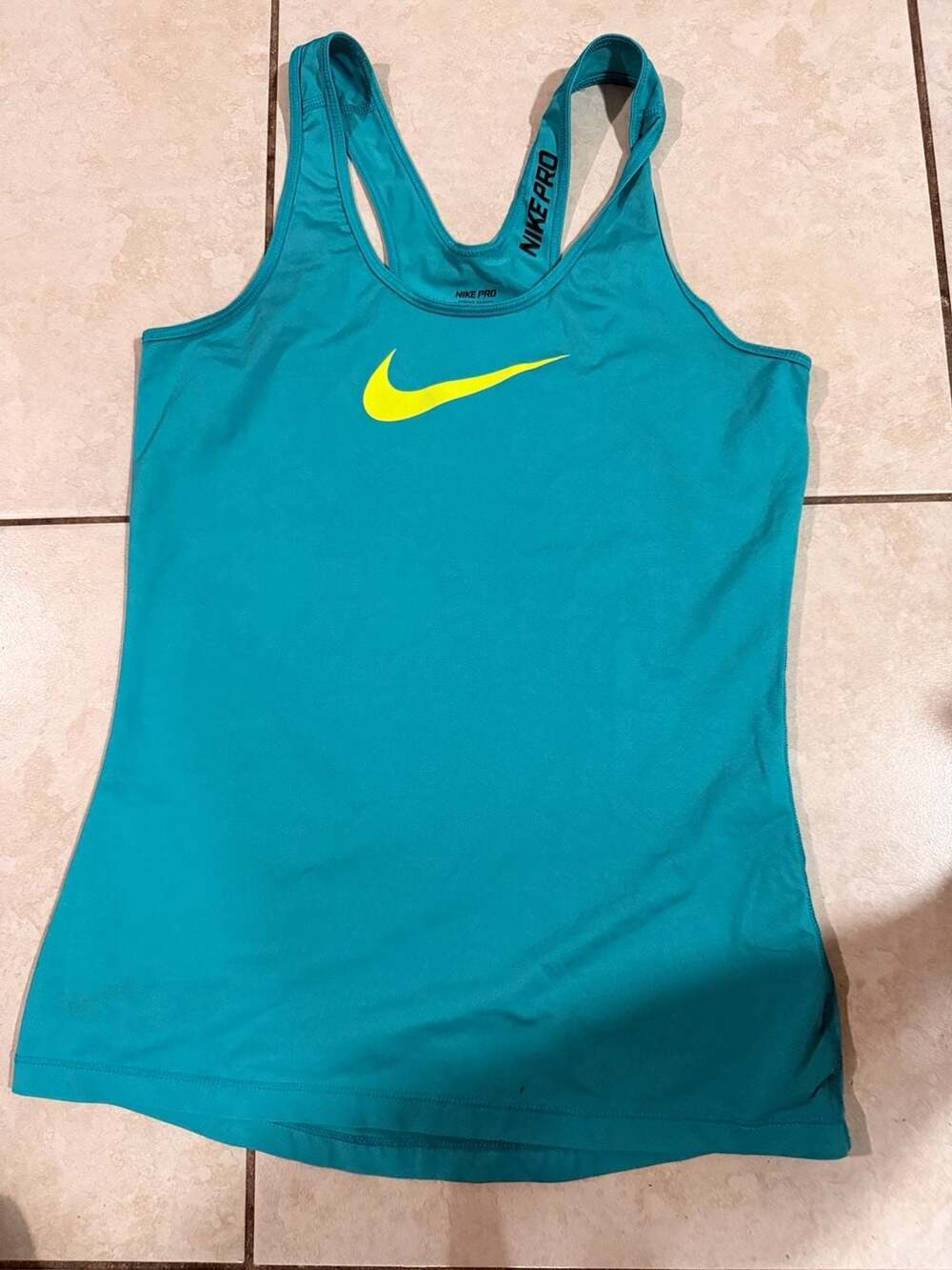 Nike Pro Women's Medium Teal Dri-FIT Racerback Tank Top with Lime Swoosh